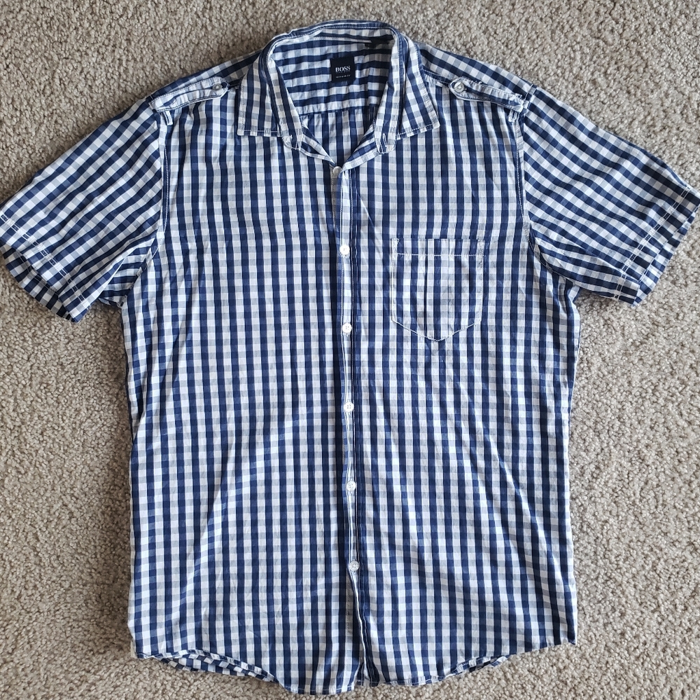 Hugo Boss plaid short sleeve button down